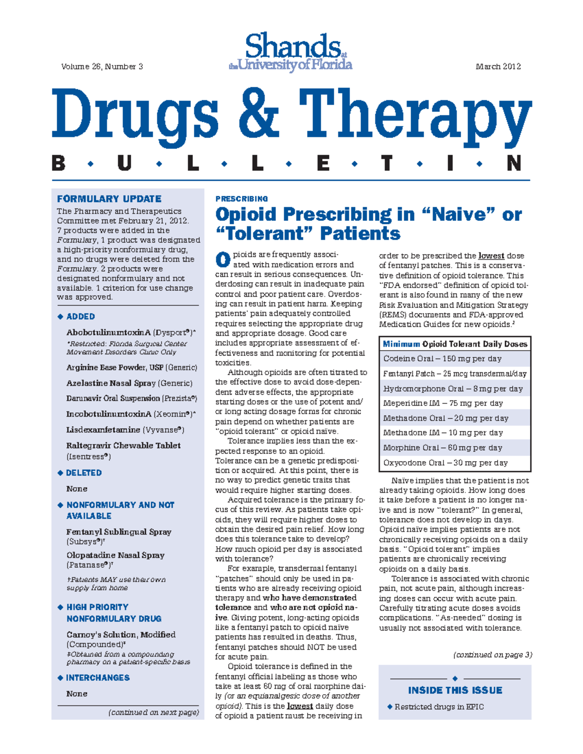 0312 Drugs Therapy Bulletin - FORMULARY UPDATE The Pharmacy And ...