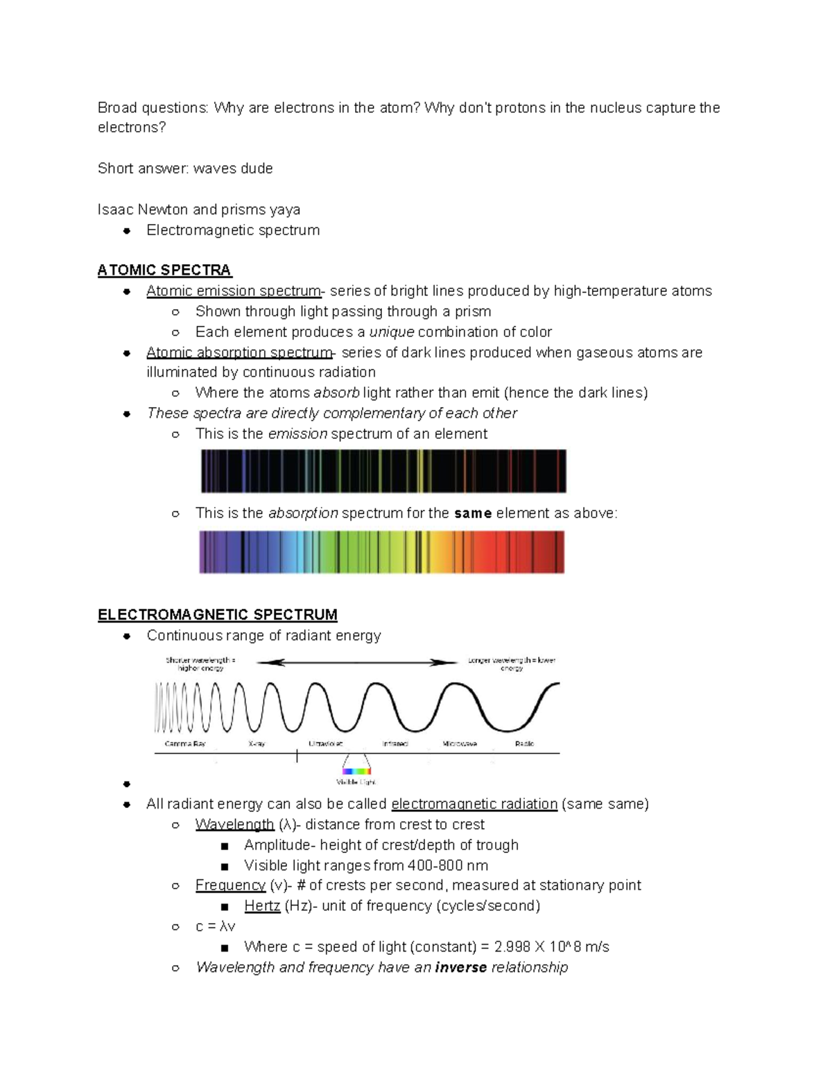 Chem 1A Chapter 7 Quantam Model of Atoms - Broad questions: Why are ...