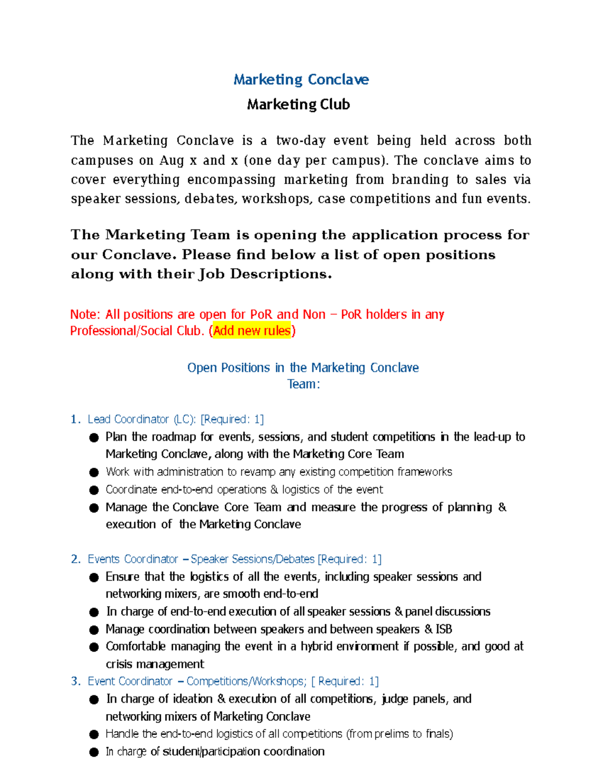 Marketing Conclave JDs The conclave aims to cover everything