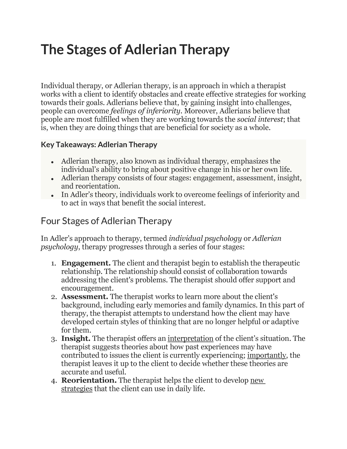 Adlerian Theory - The Stages Of Adlerian Therapy Individual Therapy, Or ...