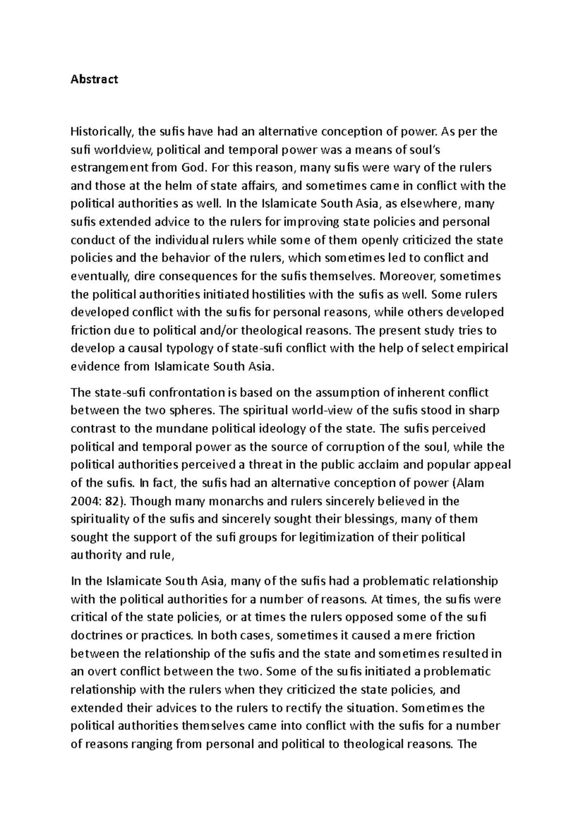 Chishti sufis approach - Abstract Historically, the sufis have had an ...