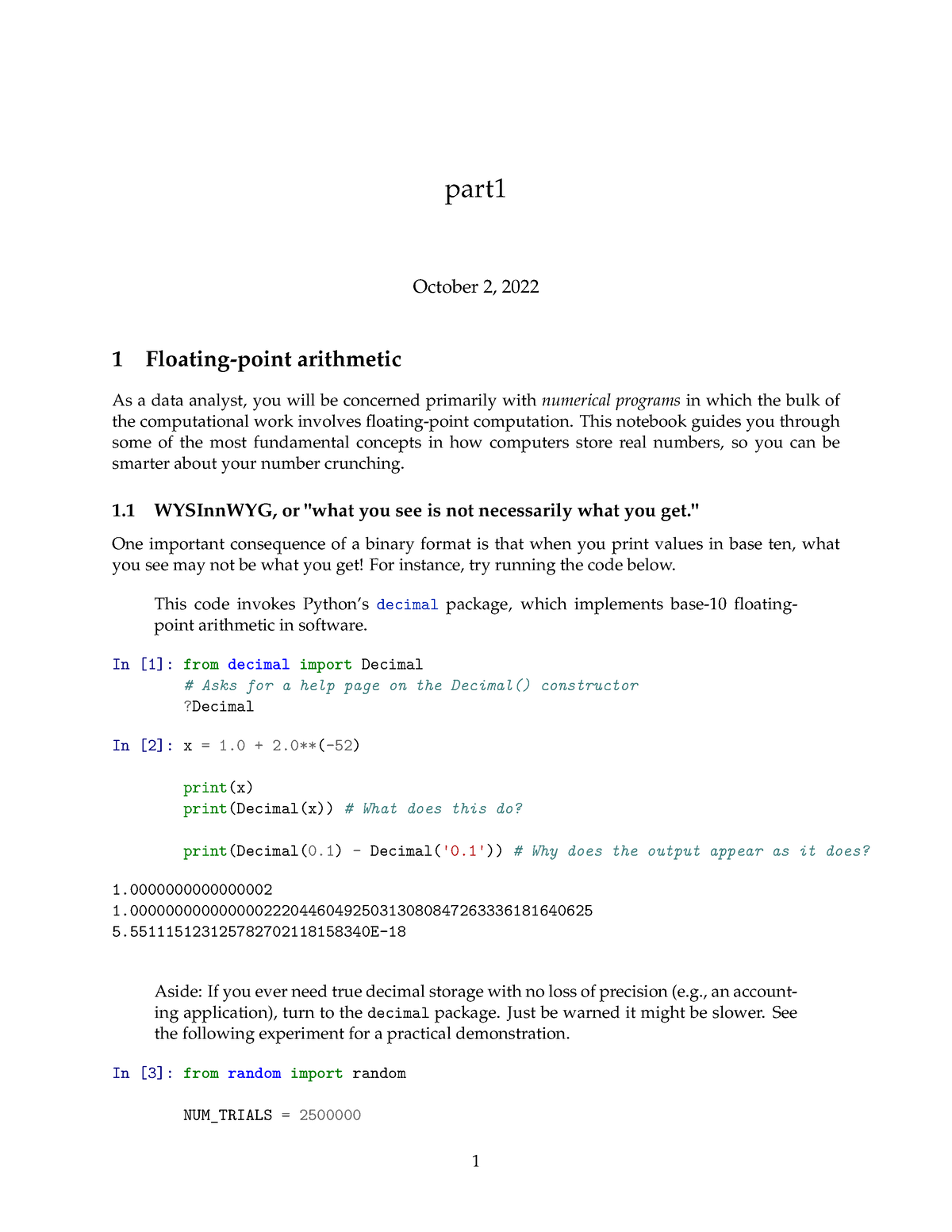 Notebook 4 - Part1 - Part October 2, 2022 1 Floating-point Arithmetic ...