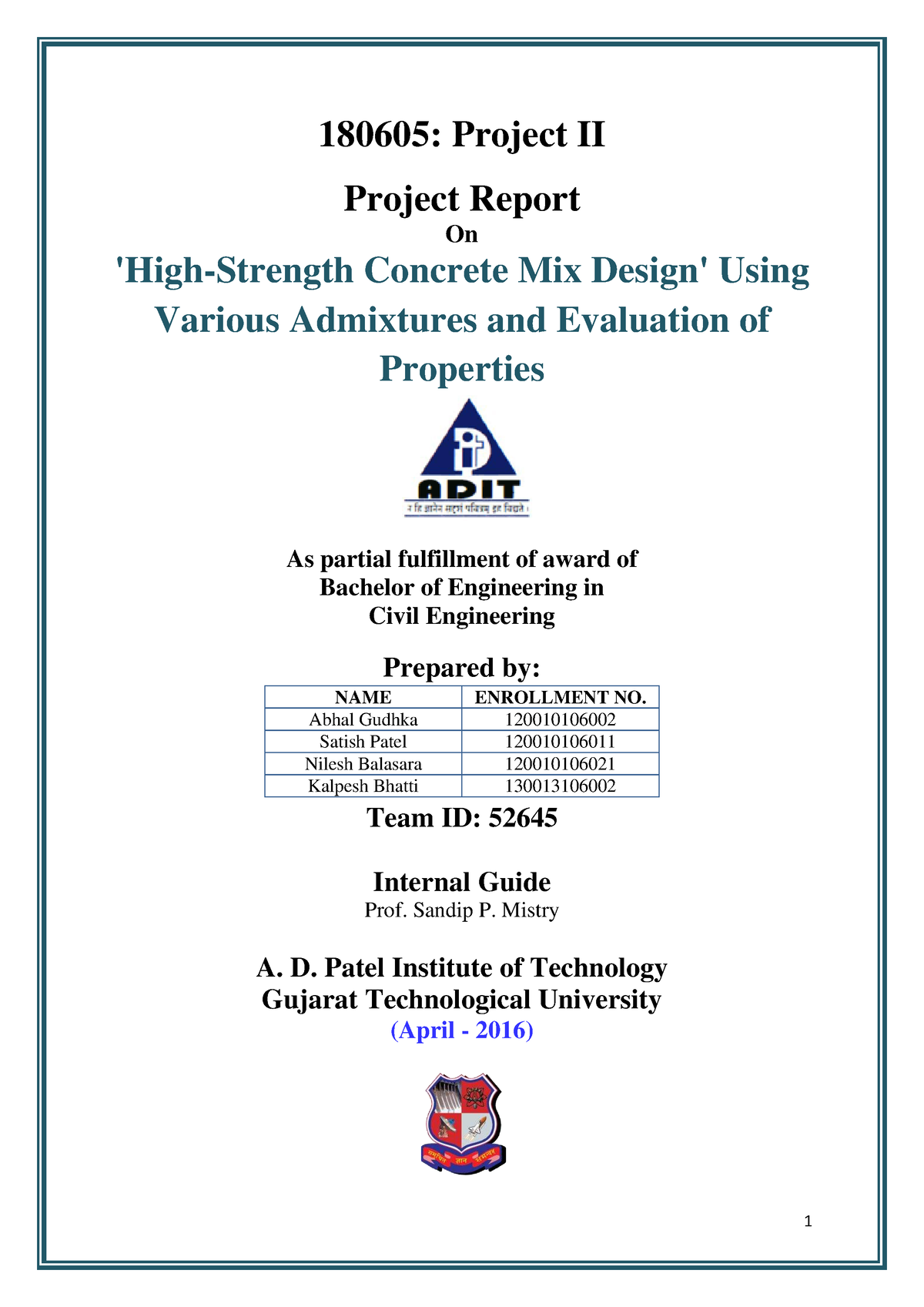 Project Report On High Strength Concrete (1) - 180605: Project II ...