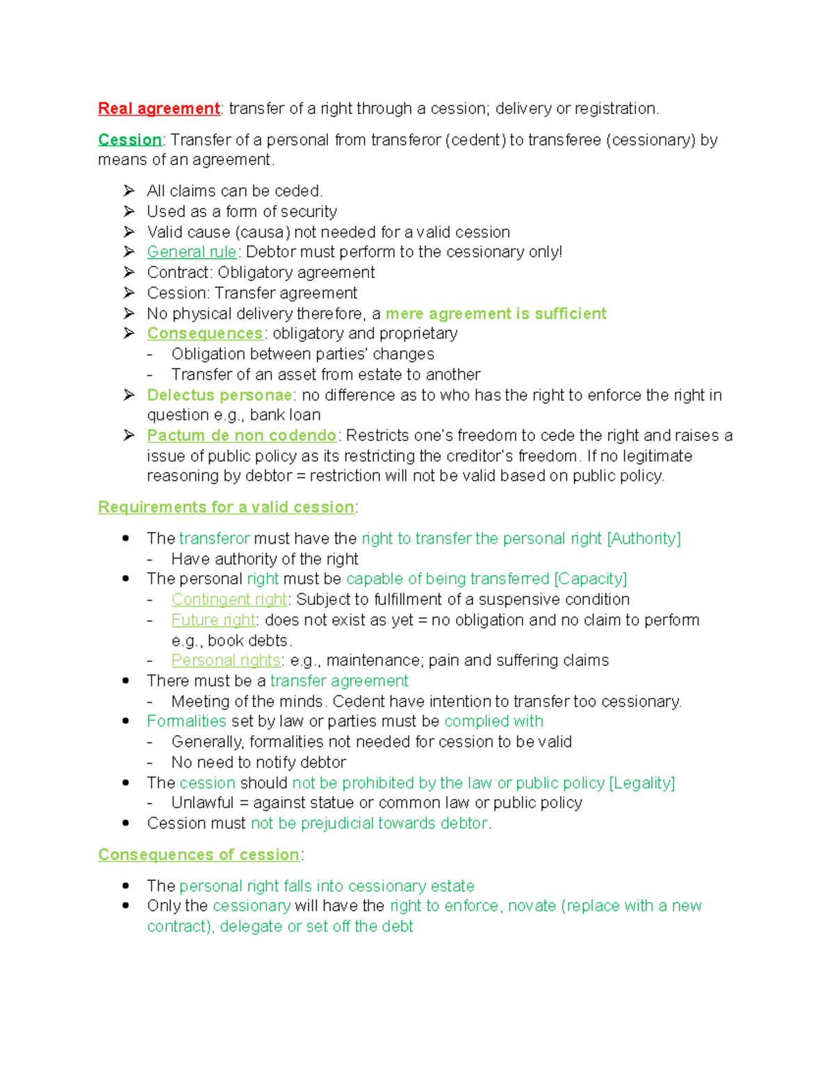Past Paper answers LACO Real agreement transfer of a right through a