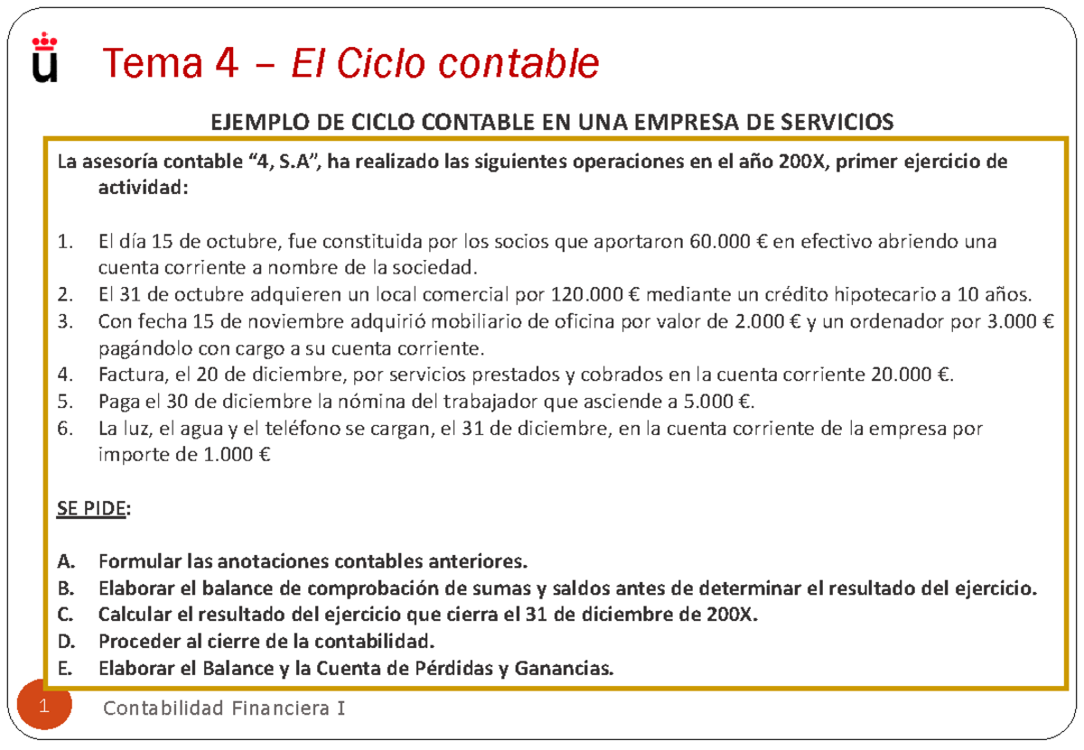 Tema Ciclo Contable Enunciado Contabilidad Financiera I La Asesor A Contable S Ha