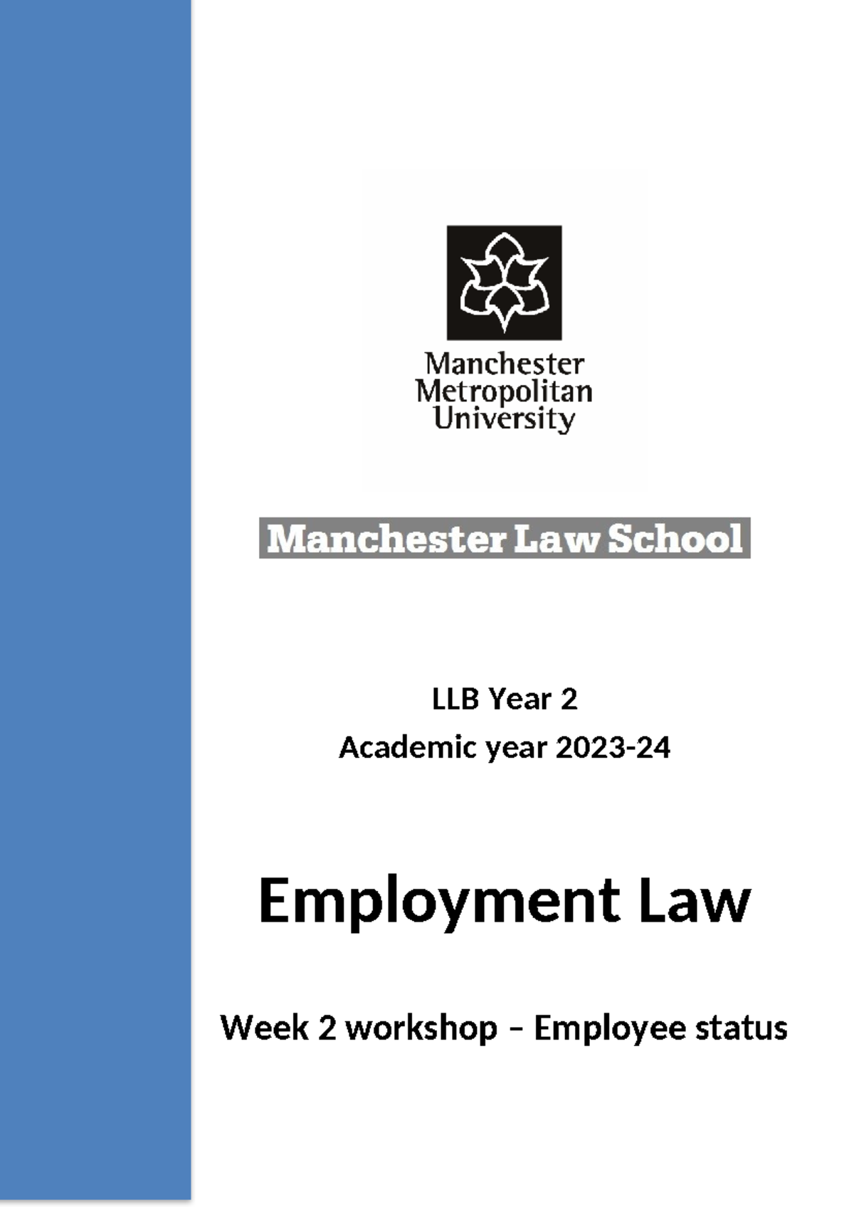 Workshop 2 2023 24 - LLB Year 2 Academic year 2023- Employment Law Week ...