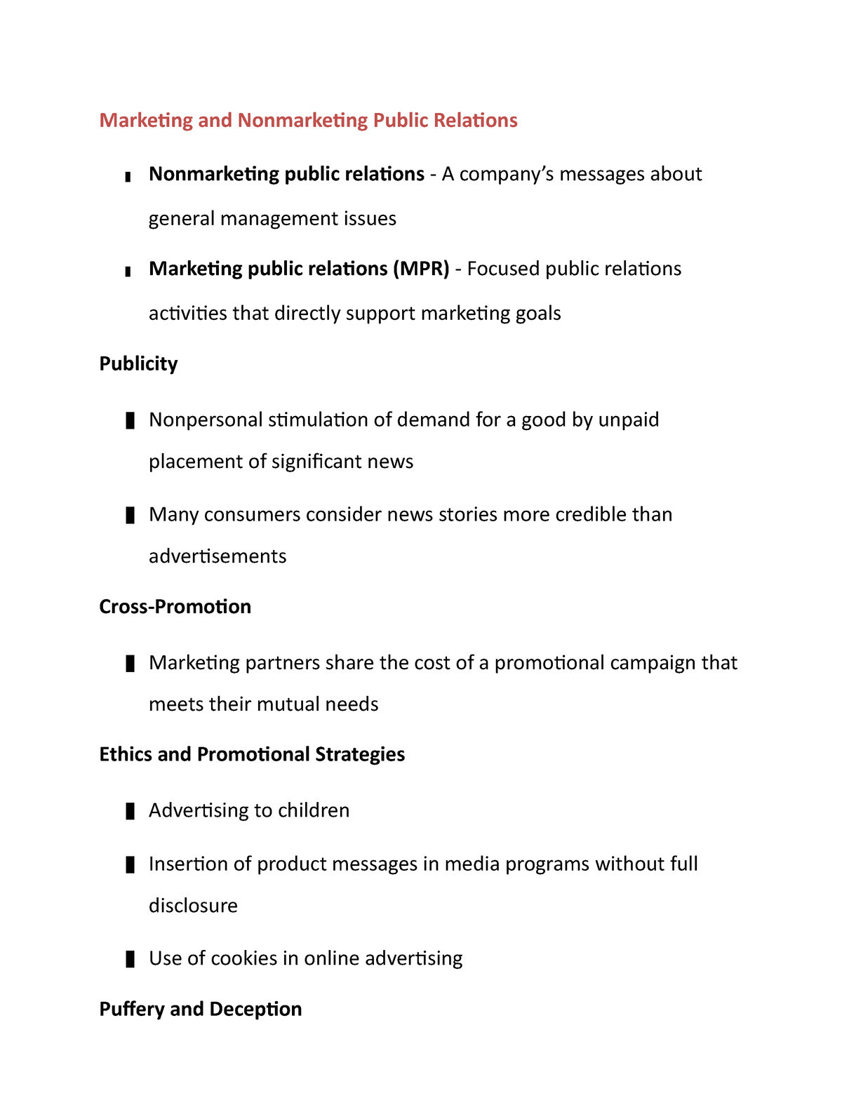 Marketing and Nonmarketing Public Relations - Studocu