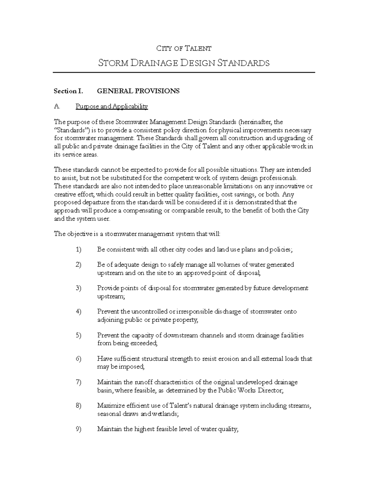 Storm Drainage Design Standards - CITY OF TALENT STORM DRAINAGE DESIGN ...