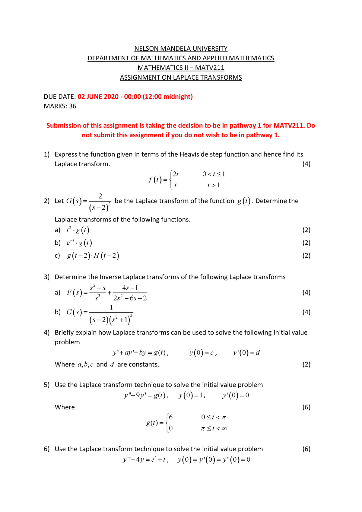 Assignment on Laplace Transforms - Warning: TT: undefined function: 32 ...