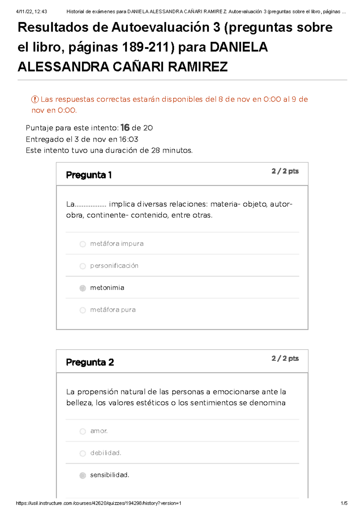 Autoevaluacion 3 Lenguaje II - Resultados De Autoevaluación 3 ...