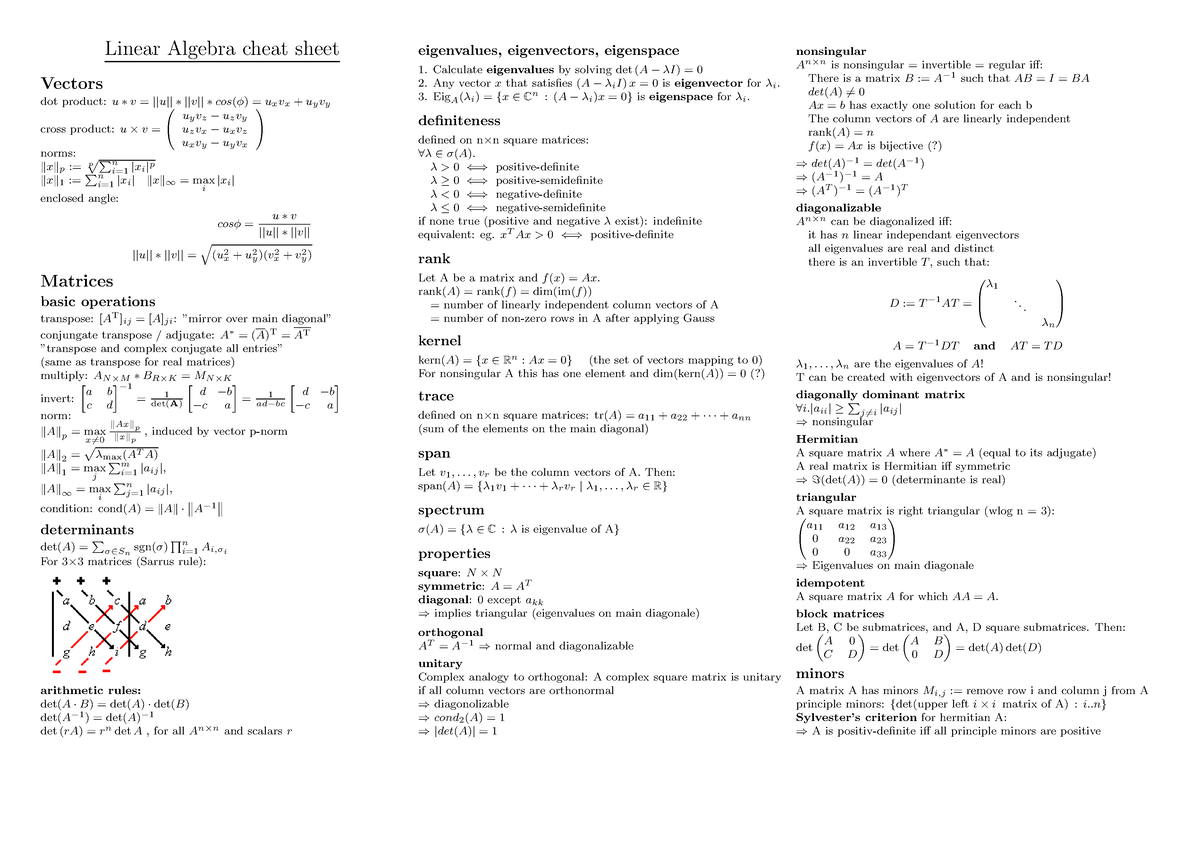 136280495-linear-algebra-cheat-sheet-linear-algebra-cheat-sheet