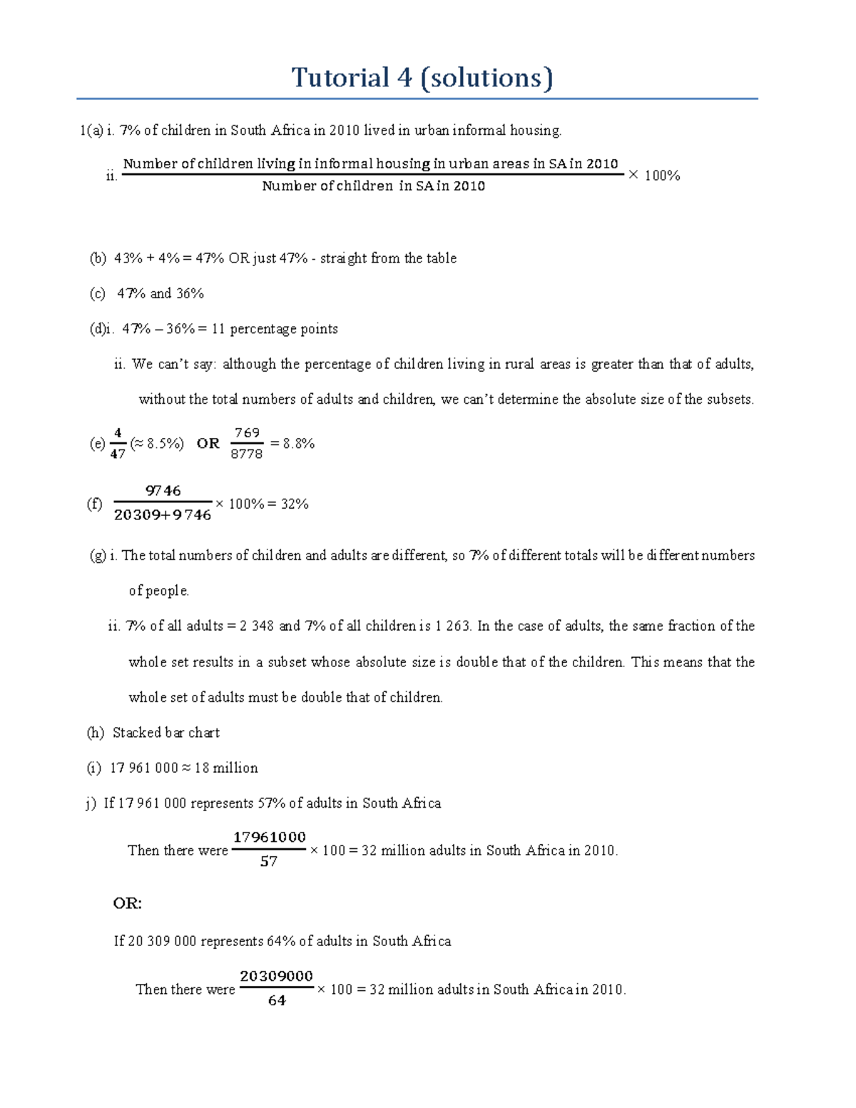Tutorial 4 Reading texts tables, working with ratios percentages ...