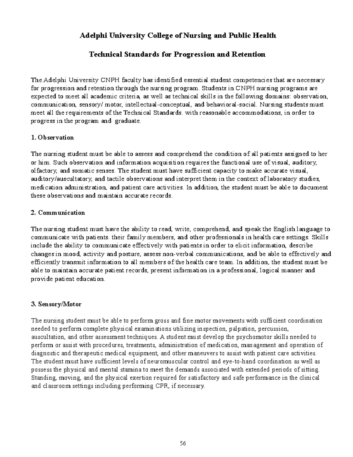 #4 Technical Standards to be signed by students - Adelphi University ...