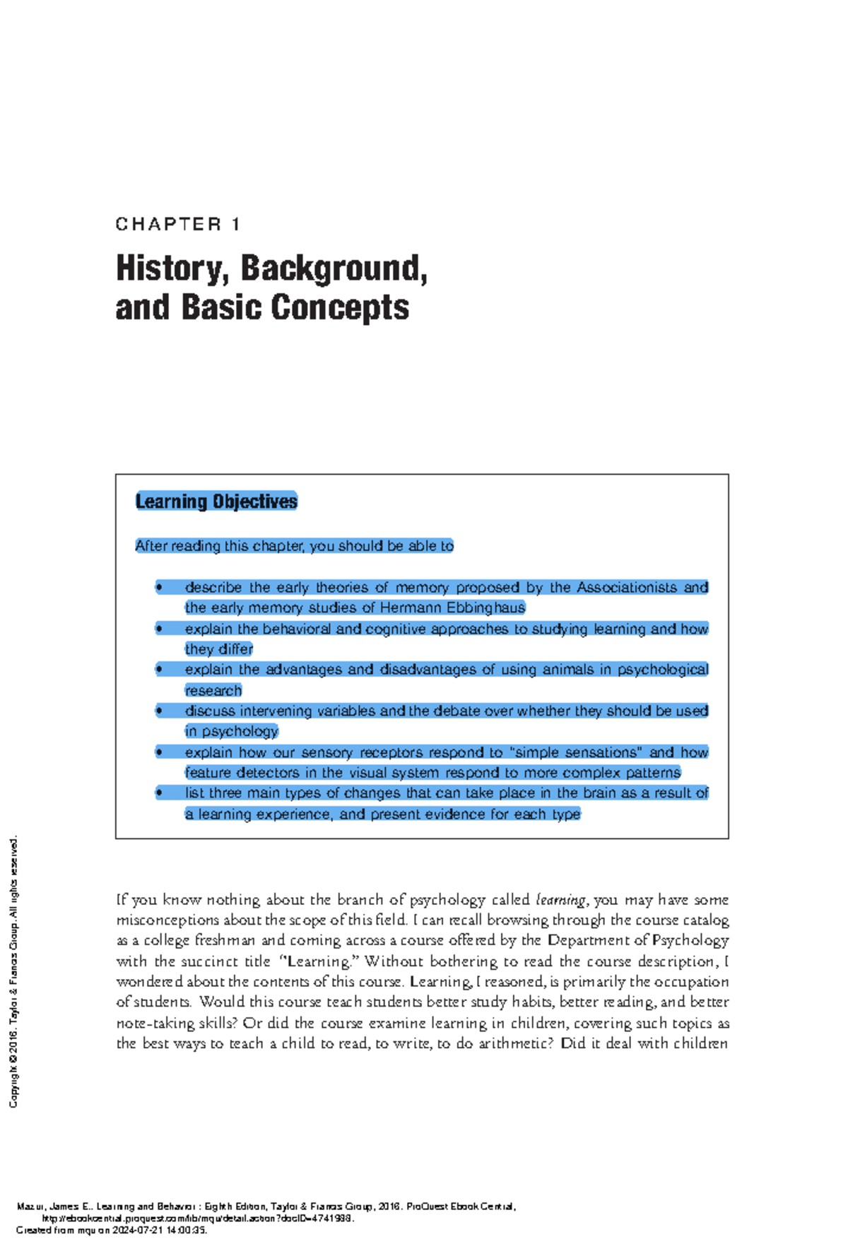 Learning and Behavior Eighth Edition (1 History Background and Basic