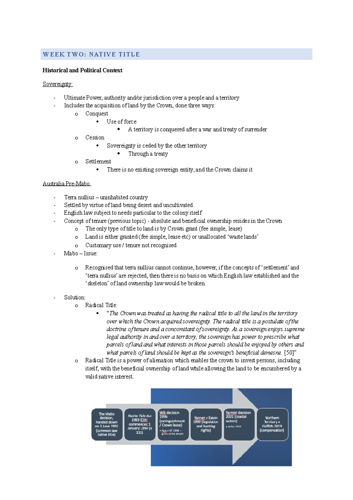 Week Two Lecture Notes - WEEK TWO: NATIVE TITLE Historical and ...