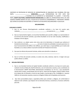 Contrato DE Prestacion DE Servicios DE Administracion DE Bienes Inmuebles -  CONTRATO DE PRESTACION - Studocu