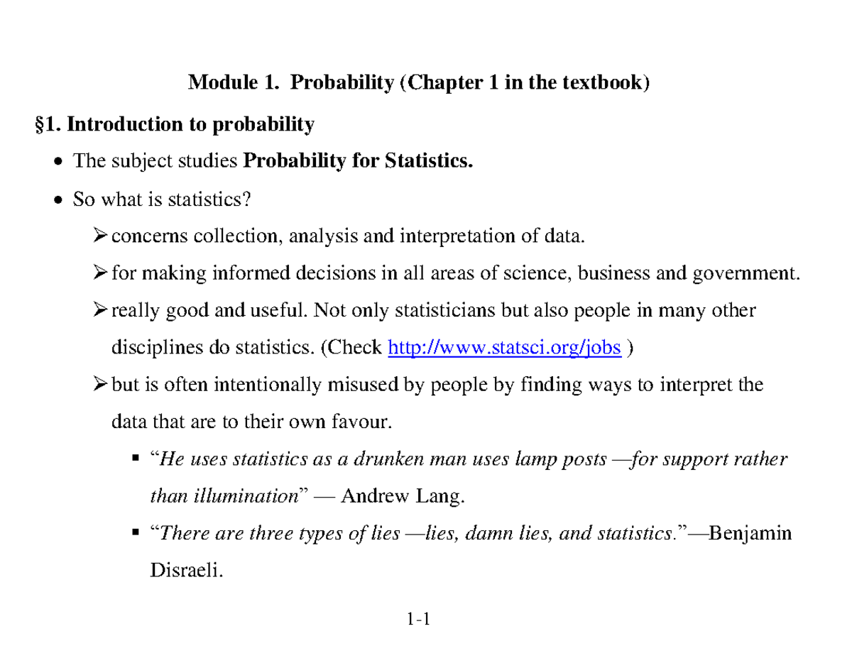 Module 1 - Elements of Probability - Module 1. Probability (Chapter 1 ...