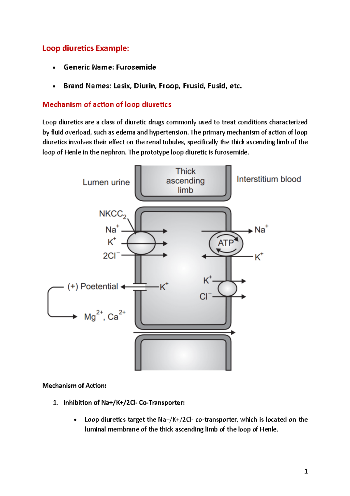 Pharmacology note SP Loop diure*cs Example • Generic Name
