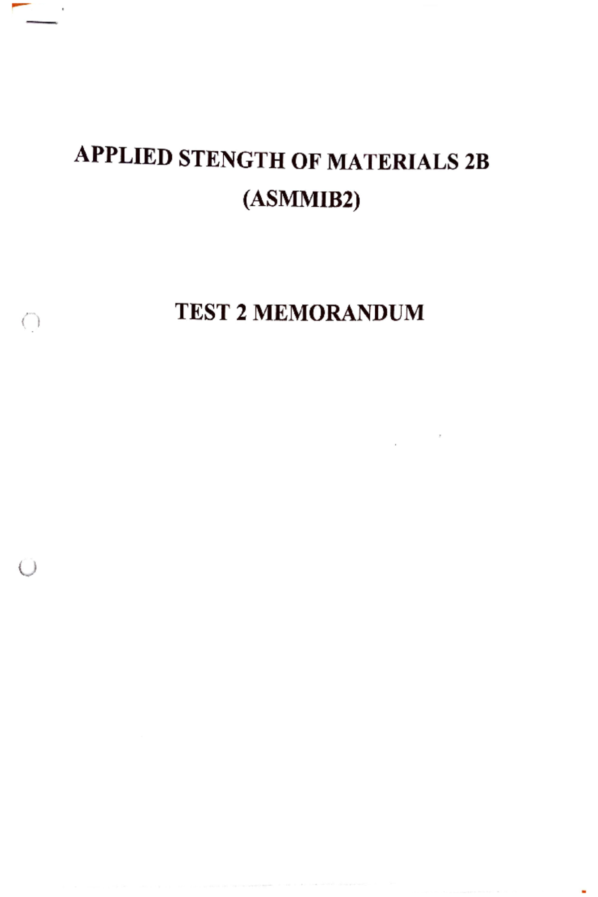 Strength of materials test 2 memorandum - u APPLIED STENGTH OF ...