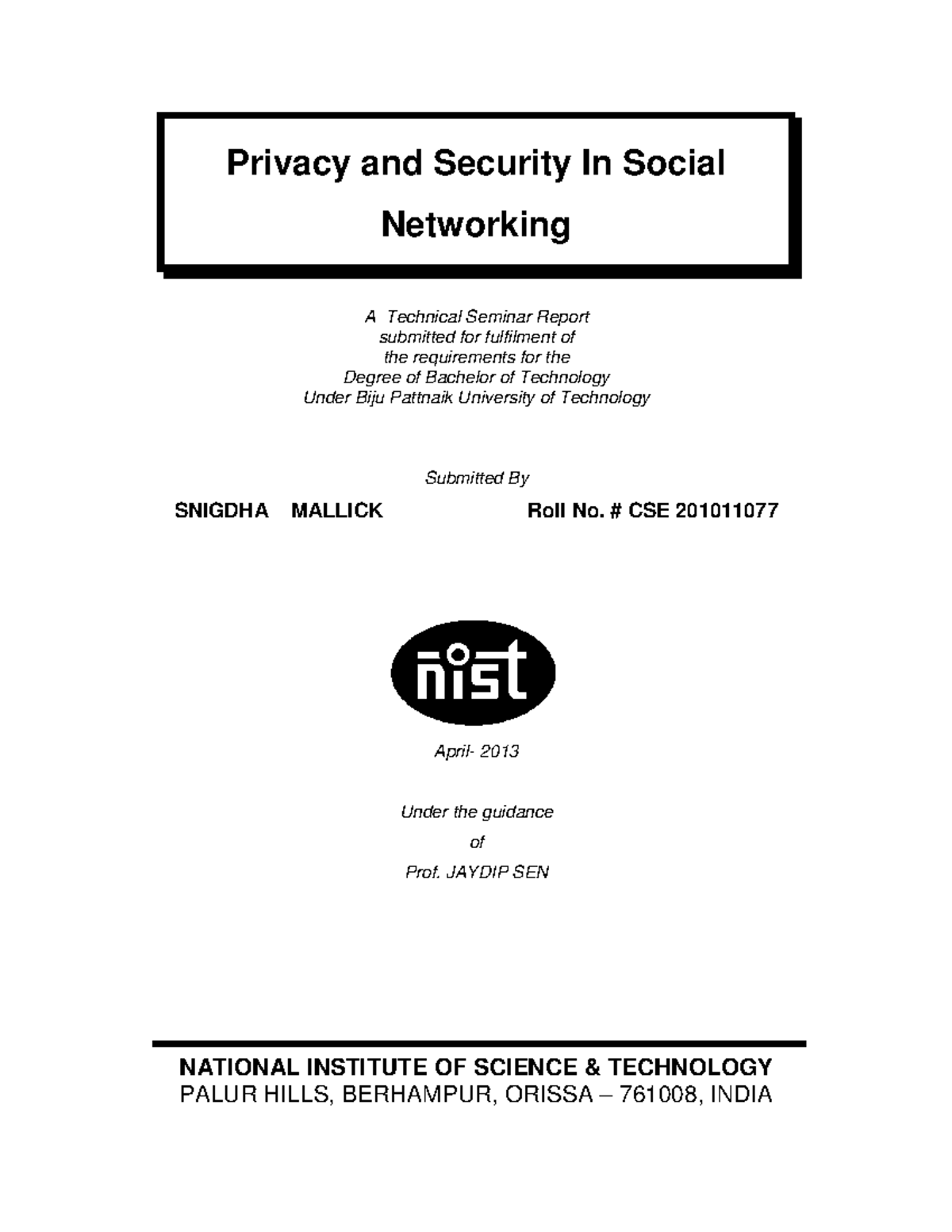 Privacy and Security in Social Networkin - Privacy and Security In ...