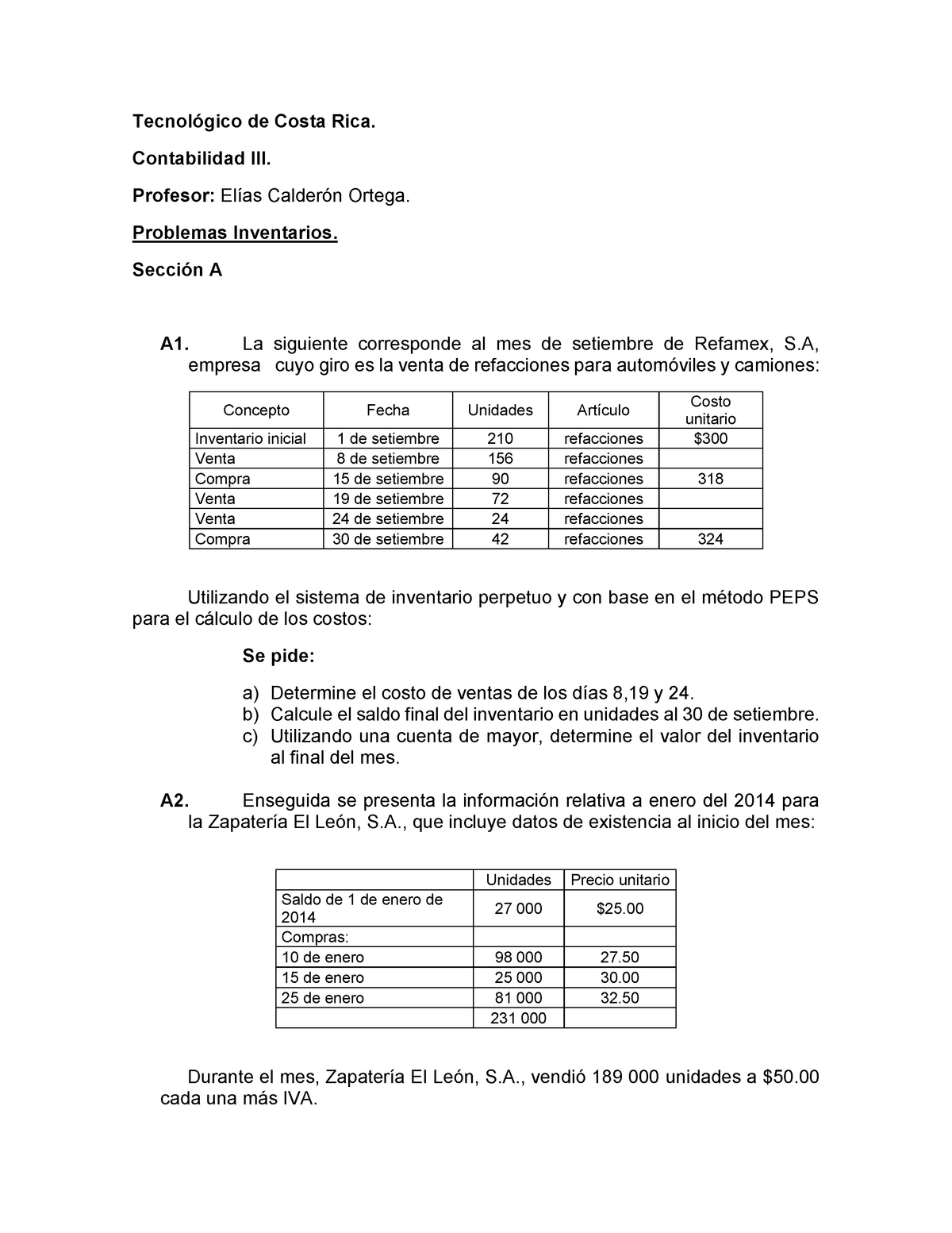 Apuntes Ejercicios Inventarios Para Practica Ueps Y Peps Tecnológico De Costa Rica 9721