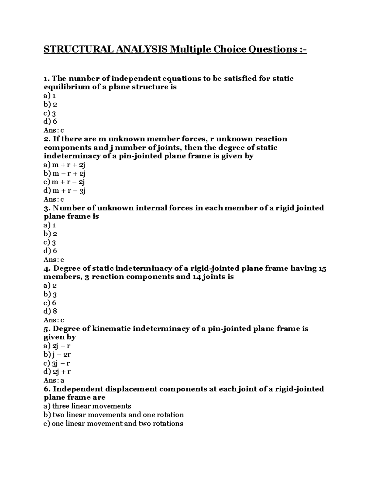 Structural Analysis - Lecture notes 9 - STRUCTURAL ANALYSIS Multiple ...