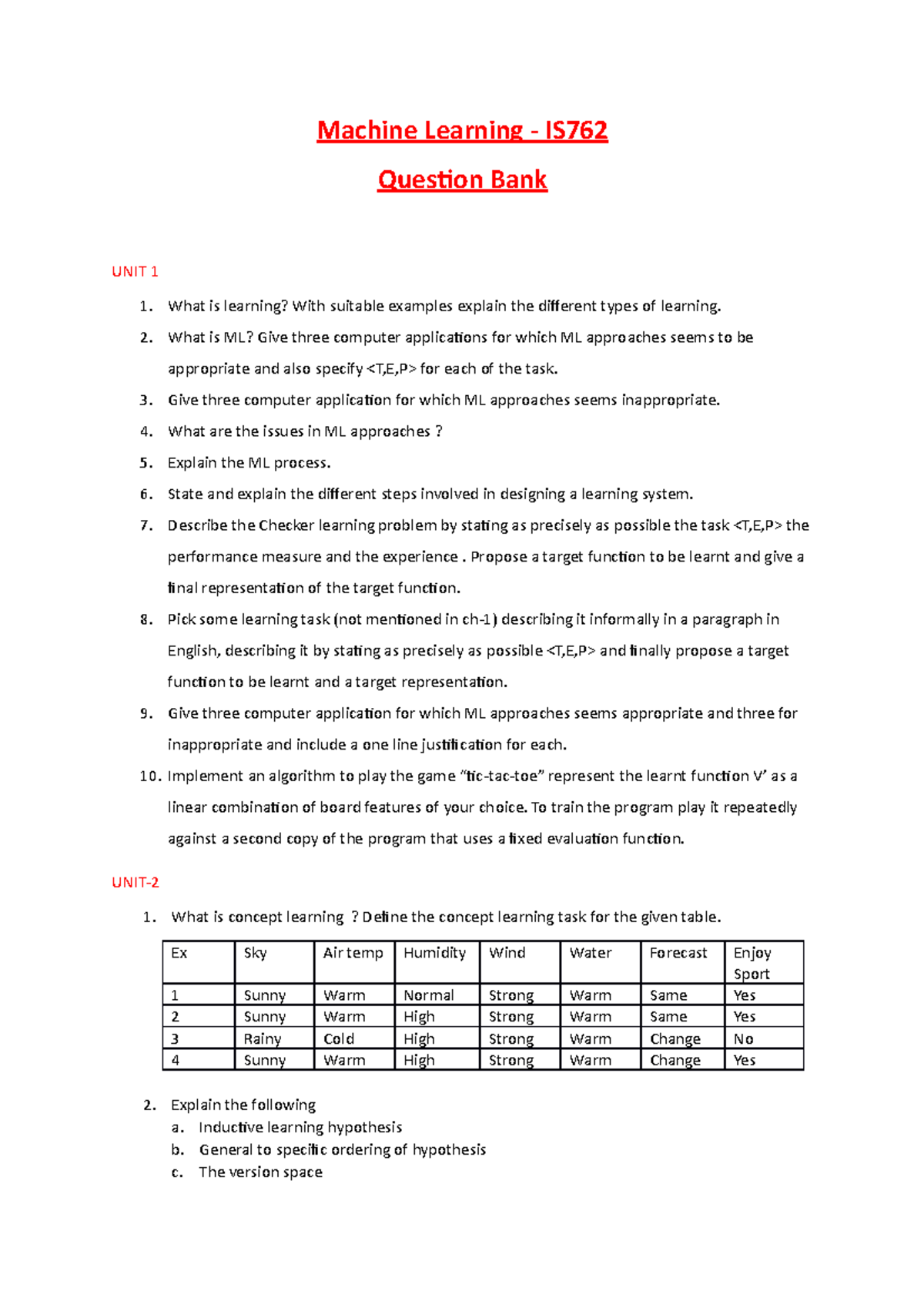 ML Question Bank1 Machine Learning IS Question Bank UNIT 1 What is learning? With suitable