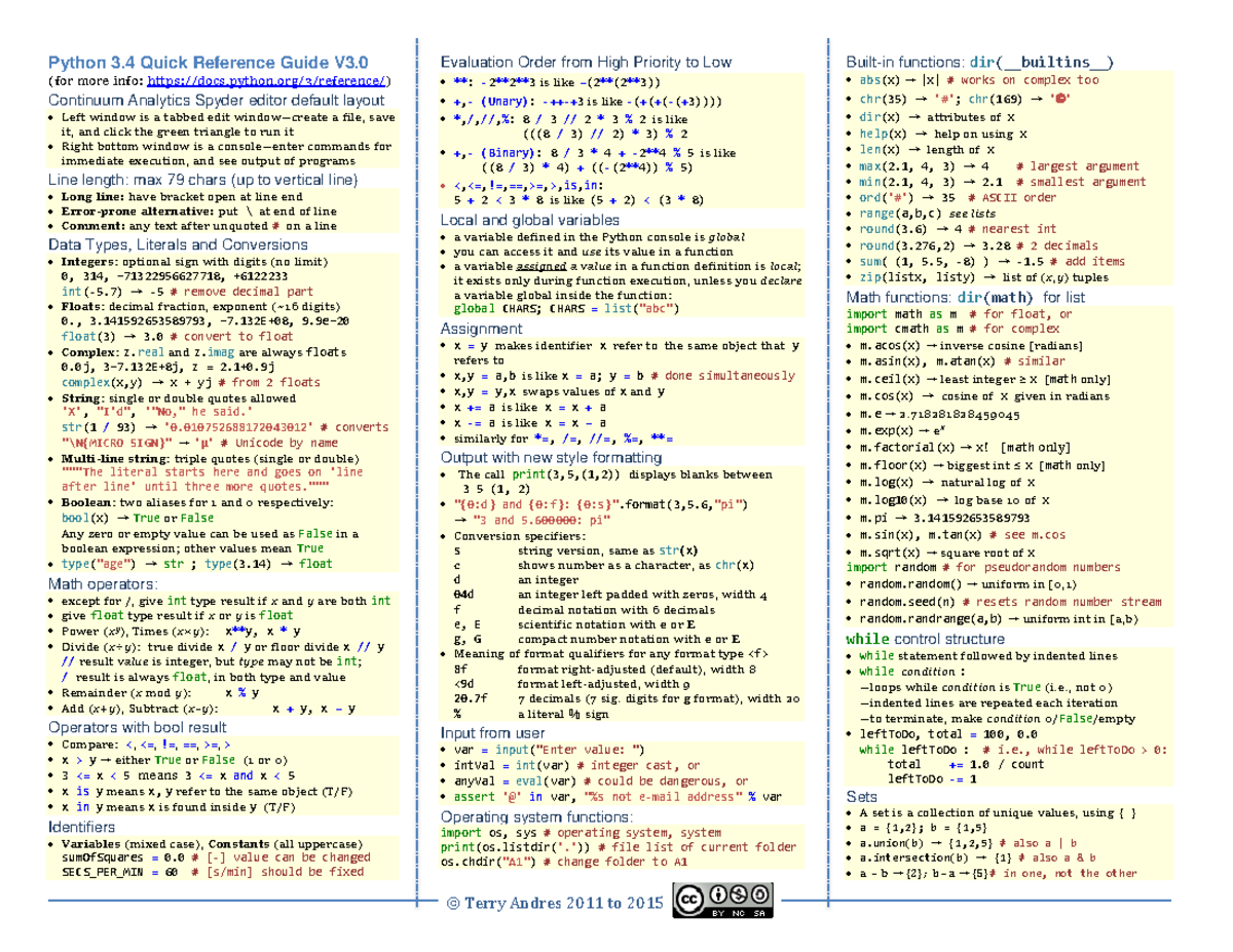 Python Guide V3 - © Terry Andres 2011 to 2015 Python 3 Quick Reference ...