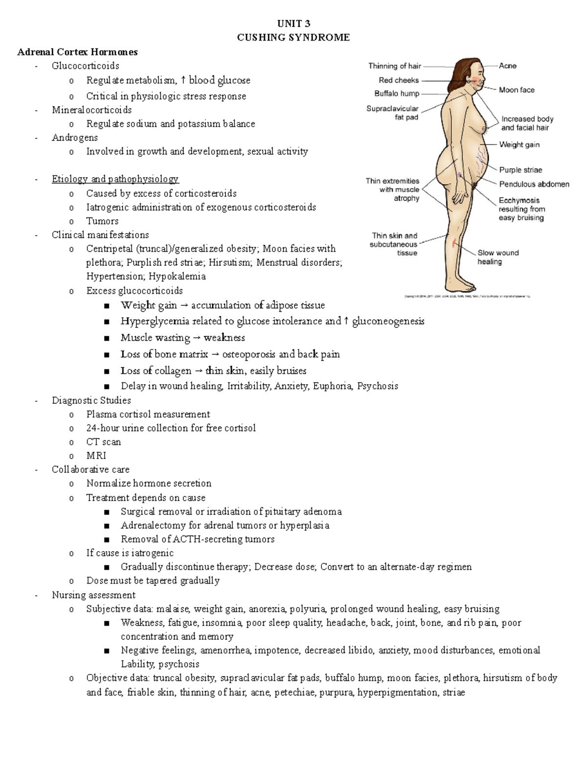 Cushing Syndrome Lewis Medical Surgical Nursing Notes Unit 3