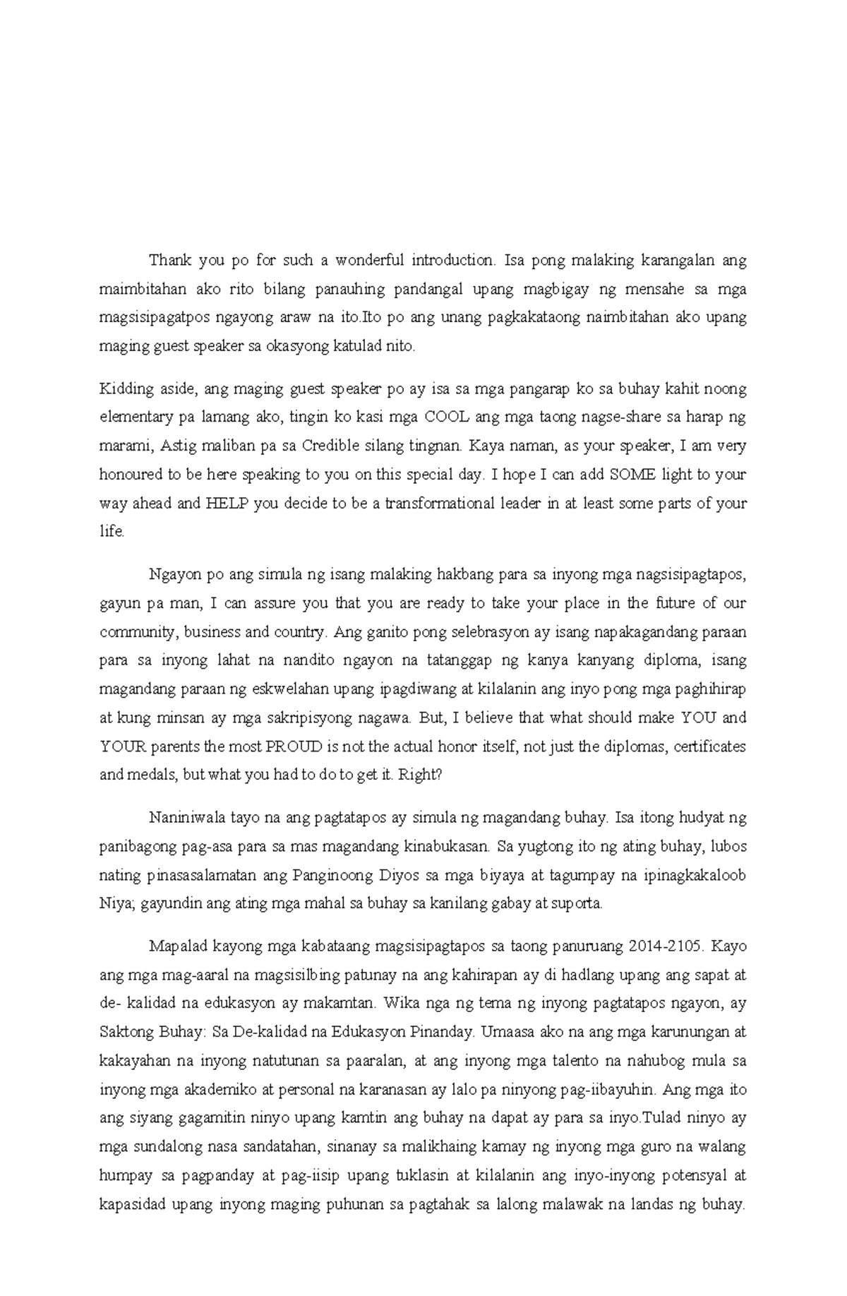 Charm speech - Thank you po for such a wonderful introduction. Isa pong ...