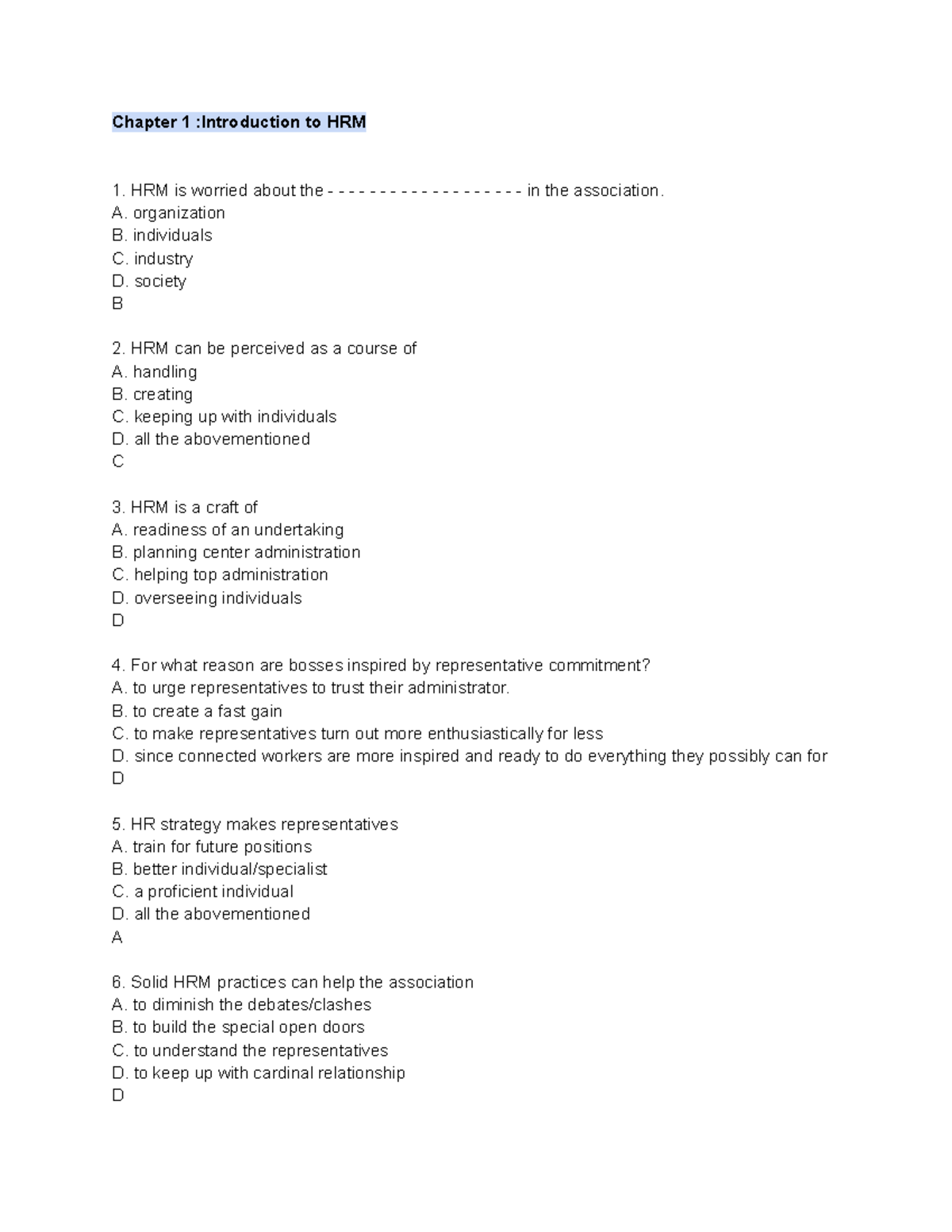 Chapter 1 Introduction To HRM - A. Organization B. Individuals C ...