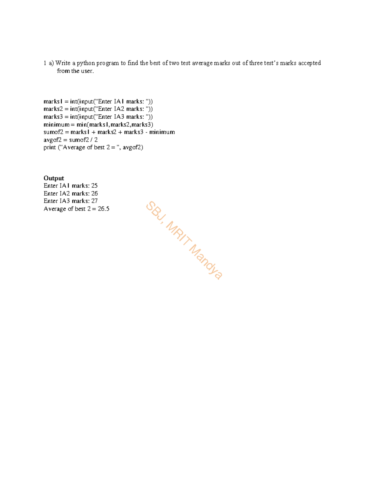 Python lab manual final - 1 a) Write a python program to find the best ...