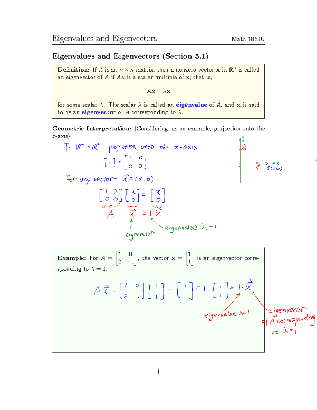 Lecture 18-posted - Eigenvalues And Eigenvectors Math 1850U Eigenvalues ...