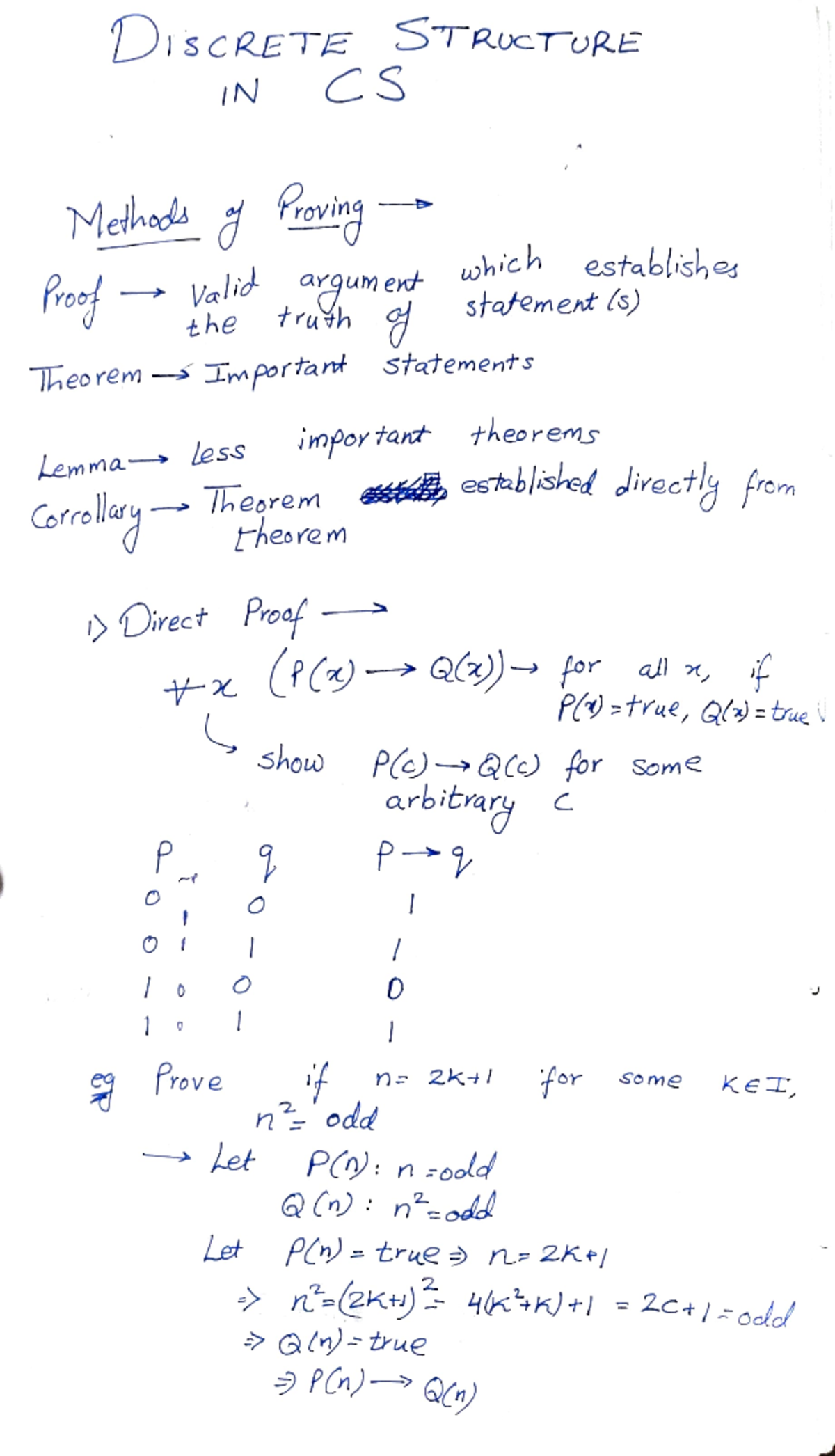 Disco Notes - DISCRETE STRUCTURE IN CS Methods of Proving Proof valid ...