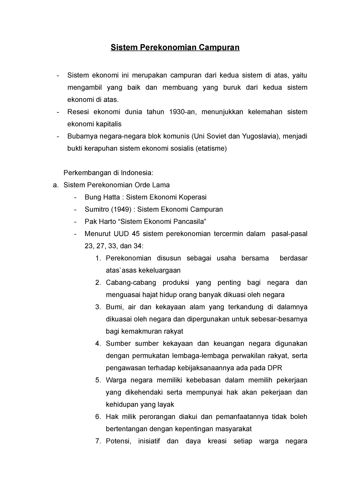 contoh soal essay sistem ekonomi campuran