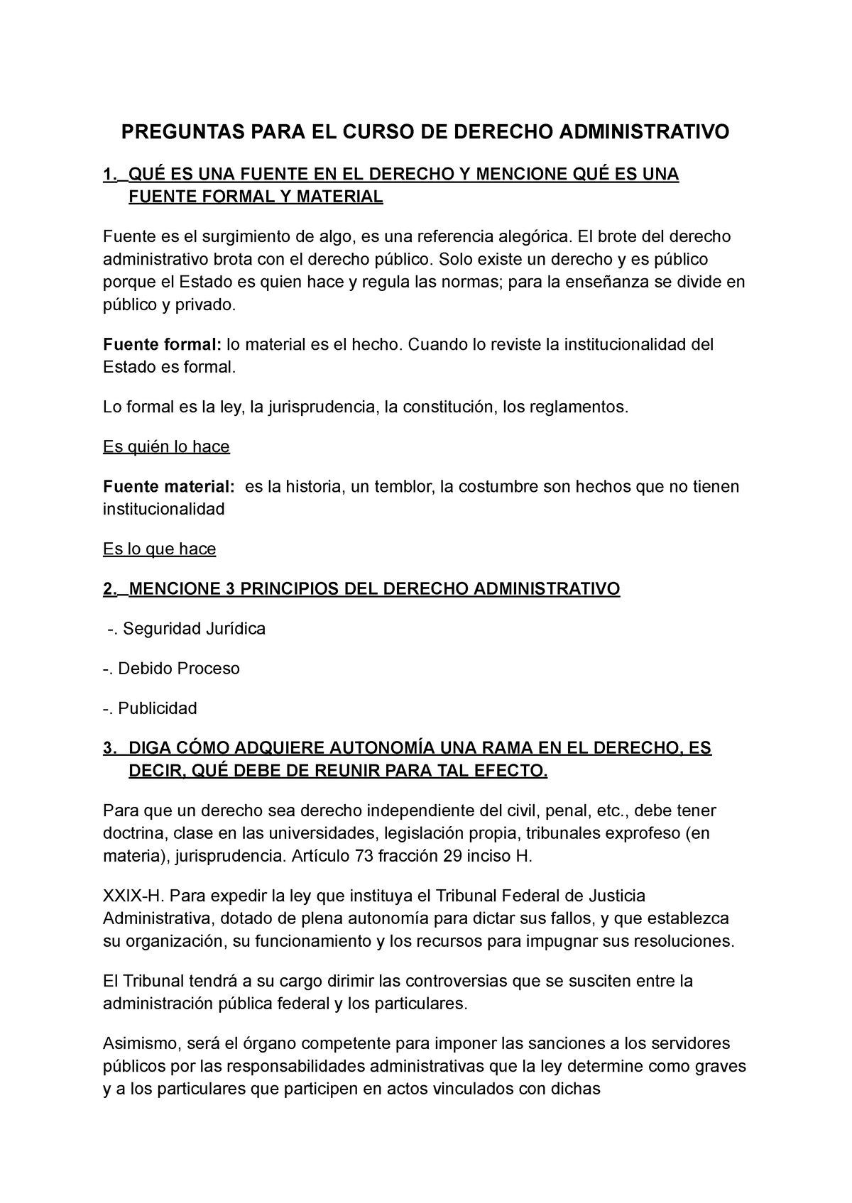 GUIA Primer Parcial Administrativo - PREGUNTAS PARA EL CURSO DE DERECHO ...