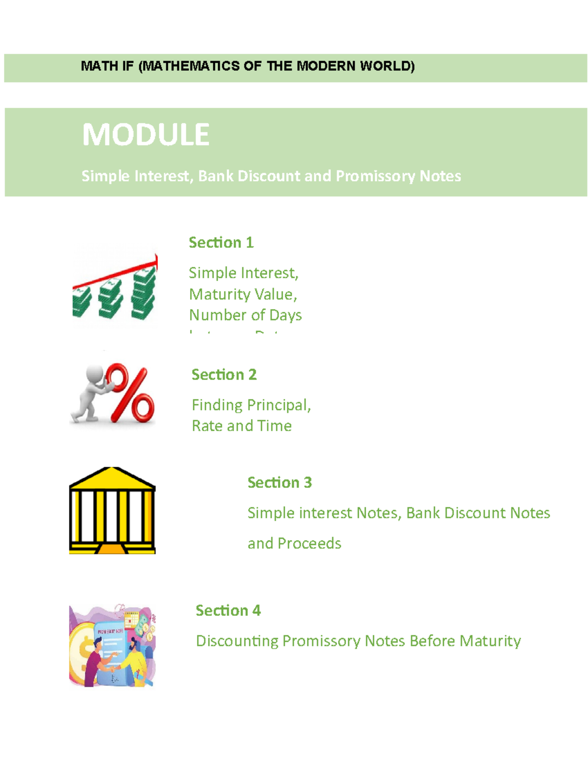Simple Interest, Bank Discount and Promissory Notes MATH IF