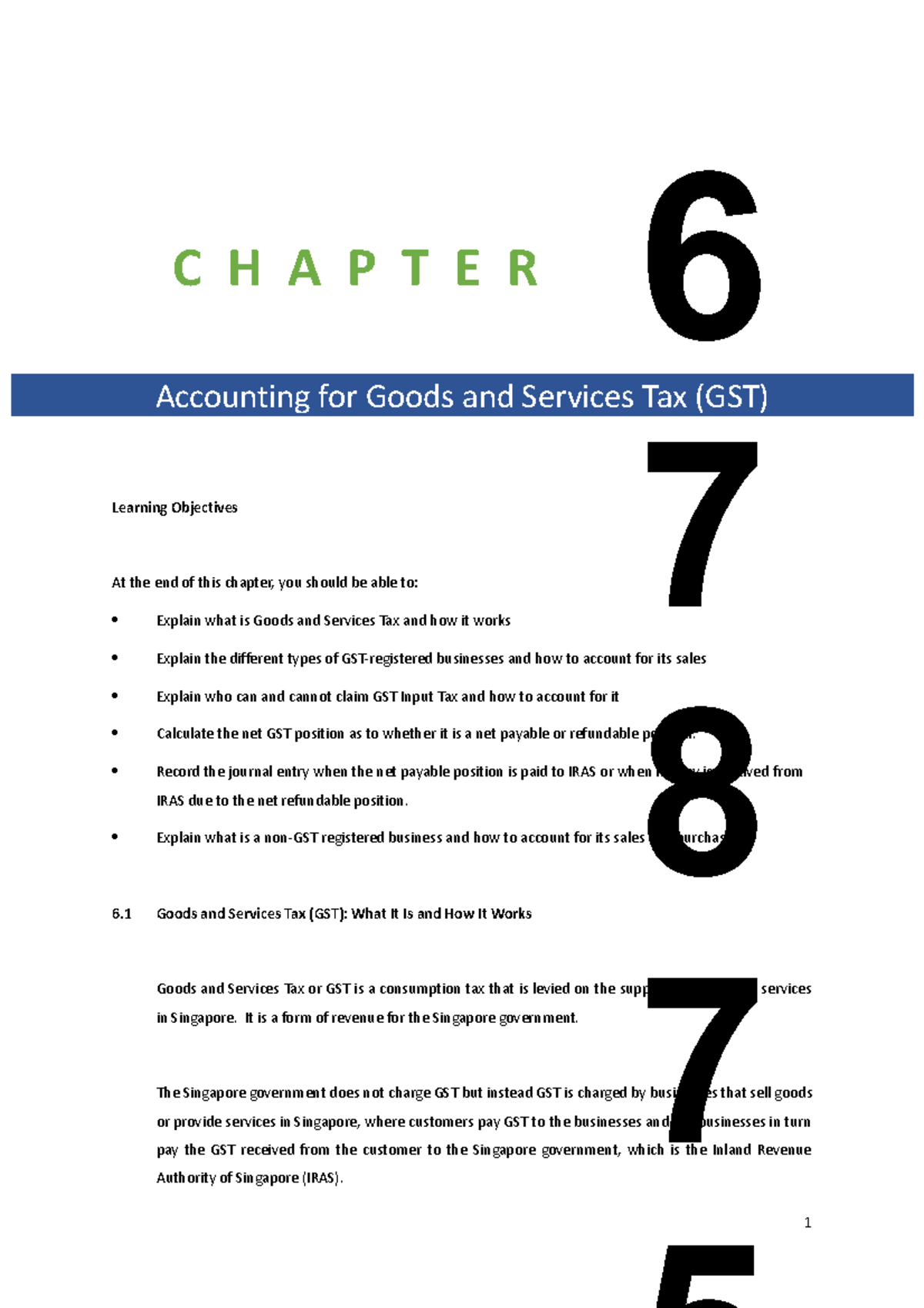 Chapter 6 Accounting for GST BACC notes - ####### Learning Objectives ...