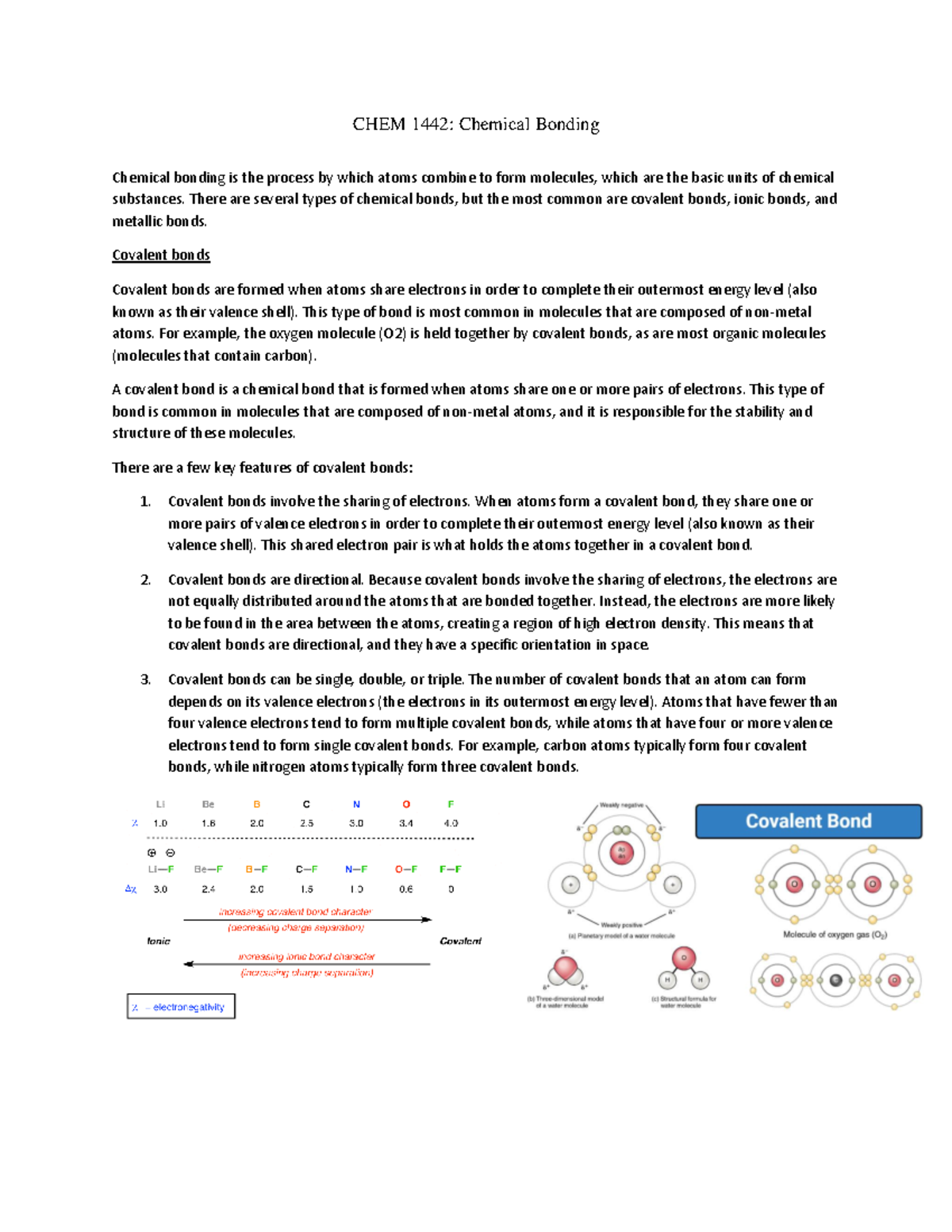 Chemical Bonding all major 3 types in syllabus CHEM 1442 Chemical