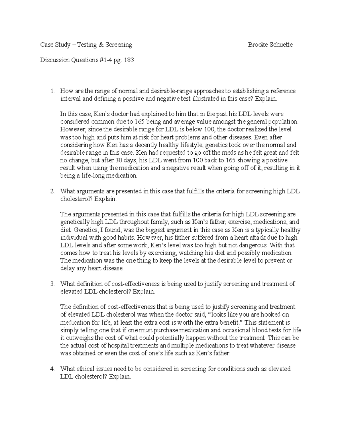 Week 3 Case study Case Study Testing & Screening Brooke Schuette