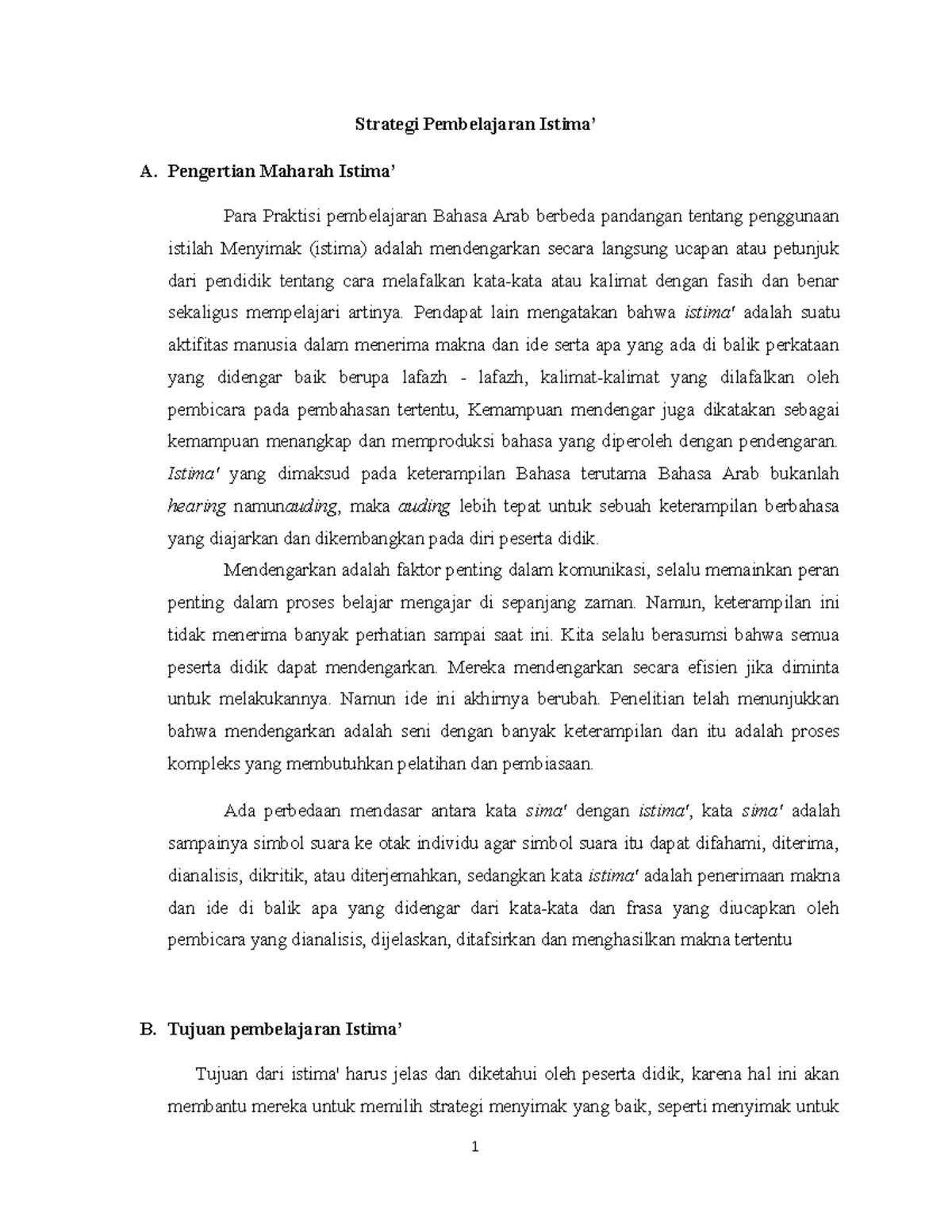 Strategi Pembelajaran Istima’ - Pengertian Maharah Istima’ Para ...