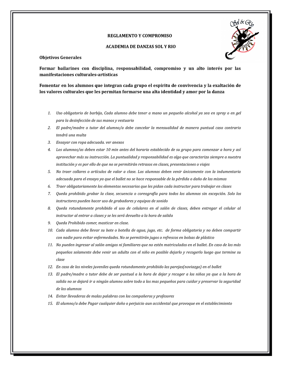 Reglamento General Aaaaaa Reglamento Y Compromiso Academia De Danzas Sol Y Rio Objetivos 5088