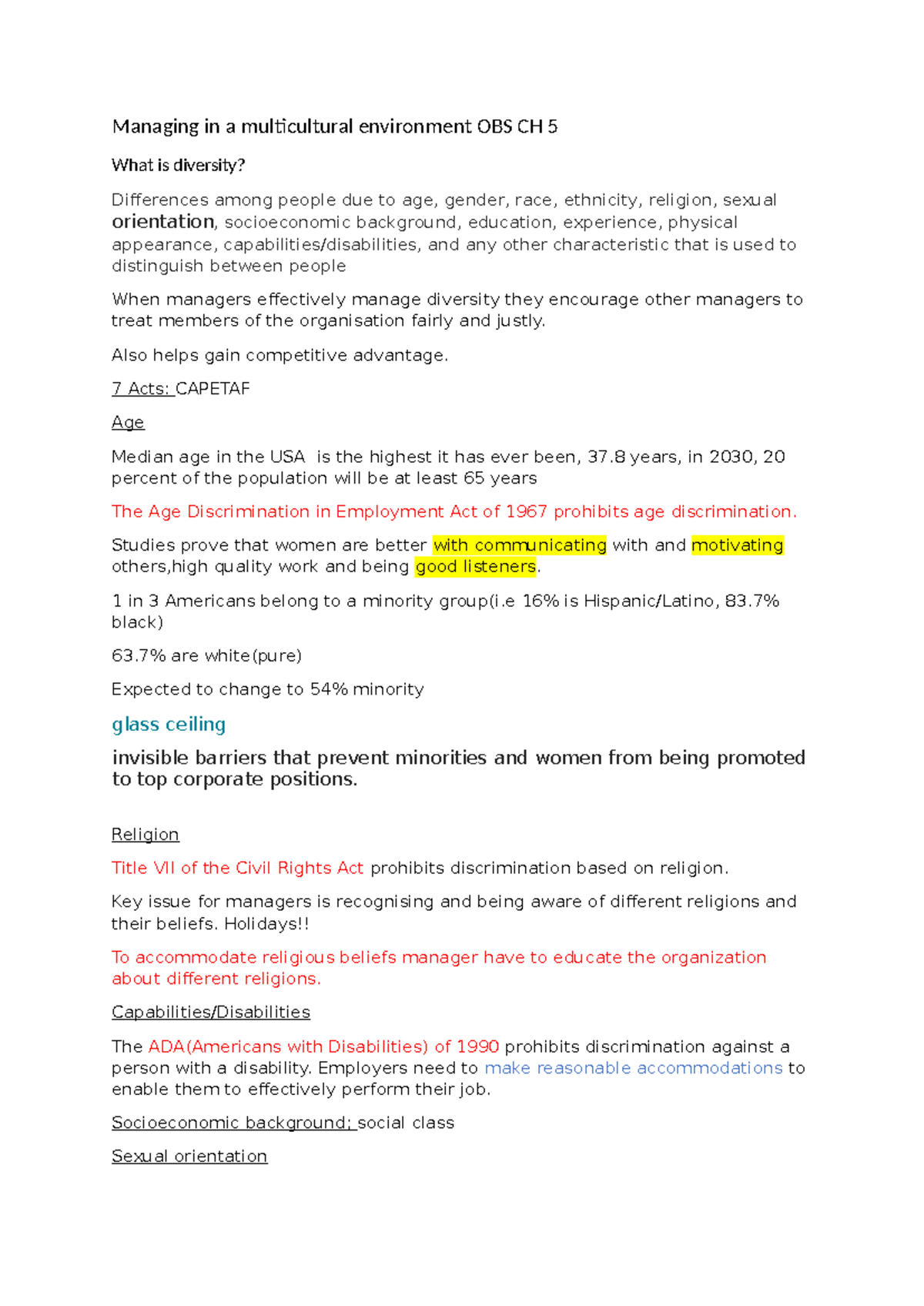 Obs ch5 - Short and easy summary notes. - Managing in a multicultural ...