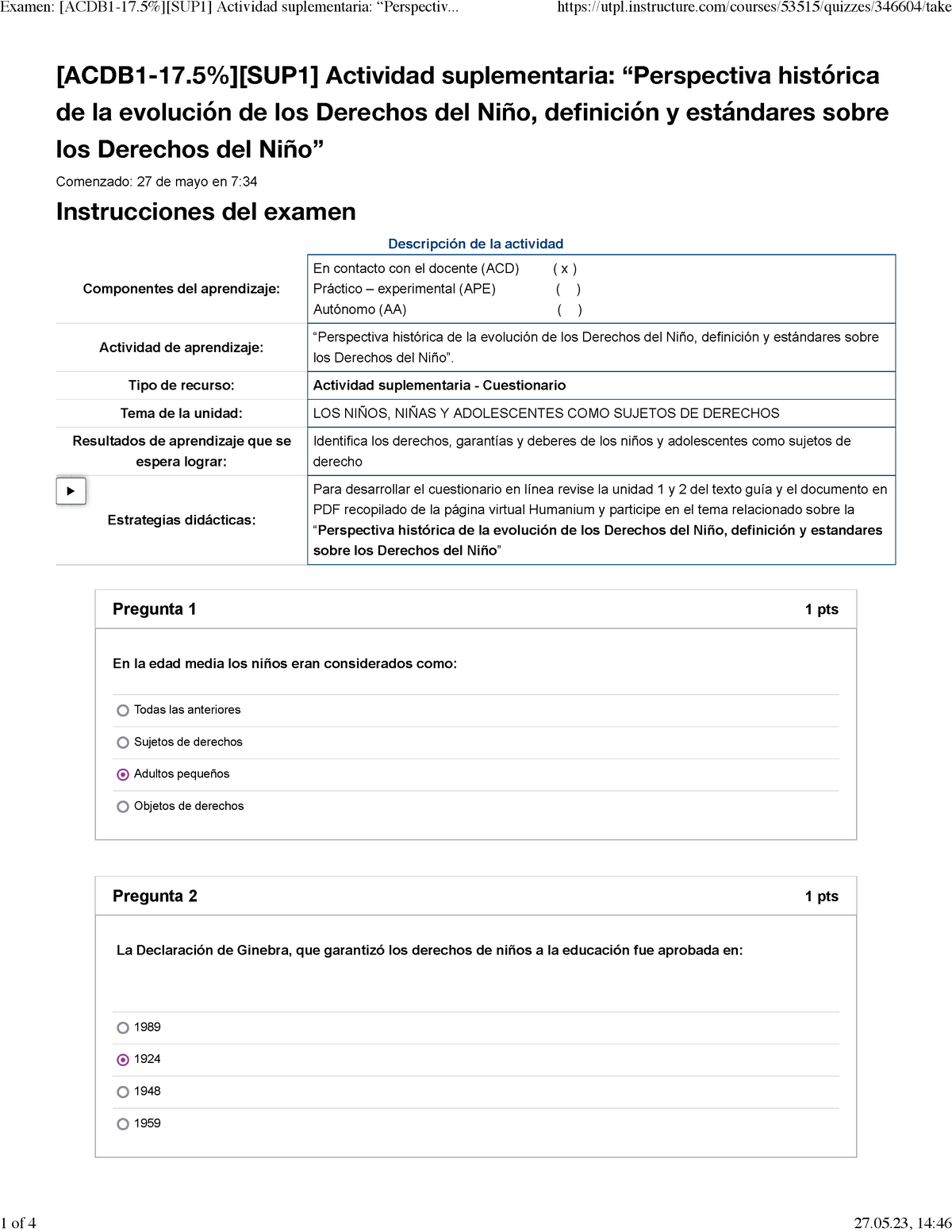 Derecho DE Menores Actividad Suplementaria B1 “Perspectiva Histórica De ...