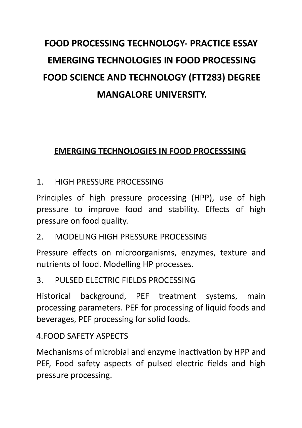 essay for food processing