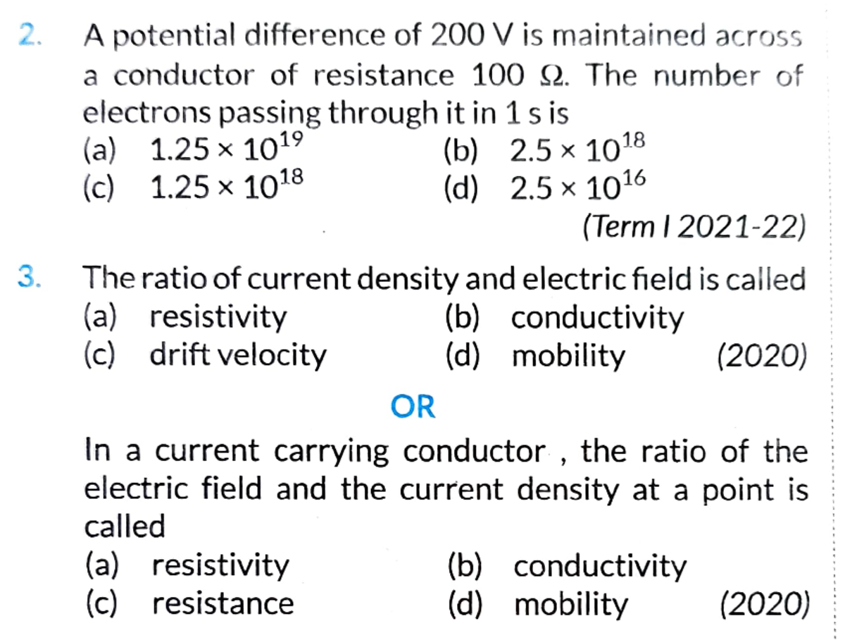 CH 3 PYQS - 2 A potential difference of 200 V is maintained across a ...