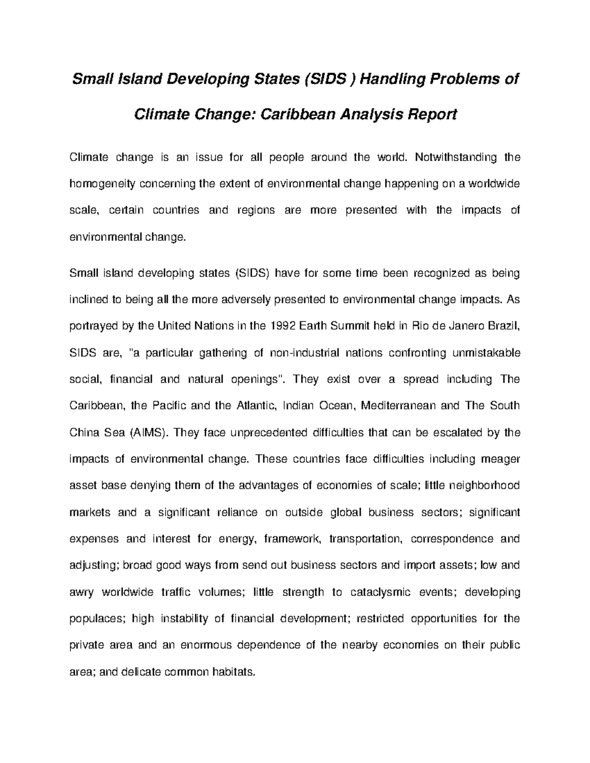 Small Island Developing States (SIDS ) Handling Problems of Climate ...