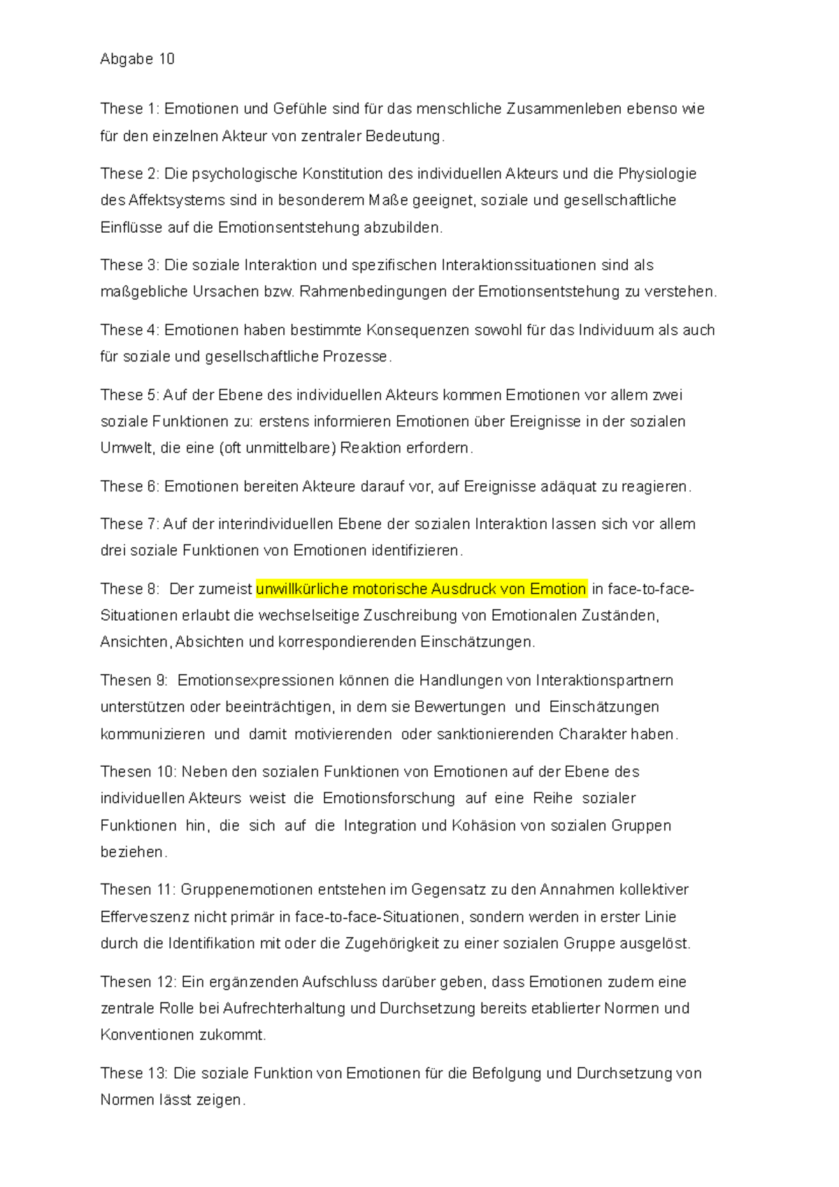 Faust 1 Zusammenfassung Thesenblatt 1 - Seminar: Emotionen, Organisationen und Sozialpolitik