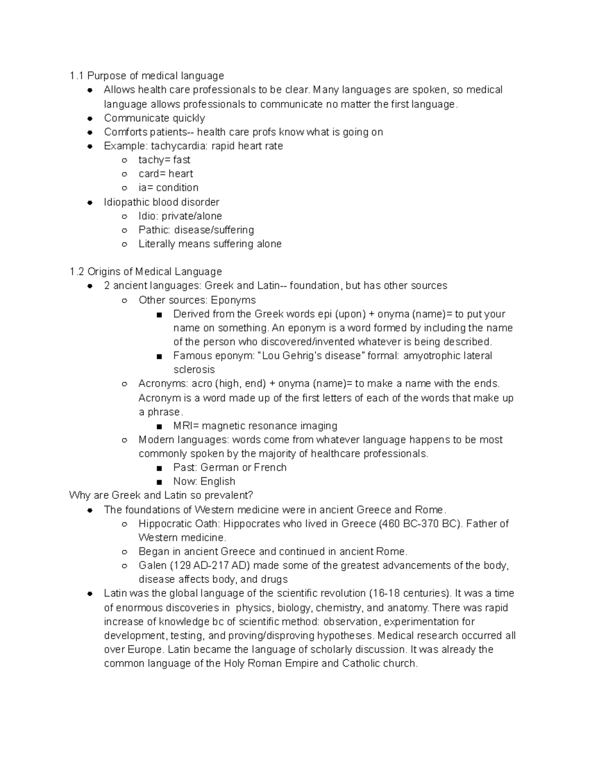 Exam 1 study guide Lecture notes 17 1 Purpose of medical language