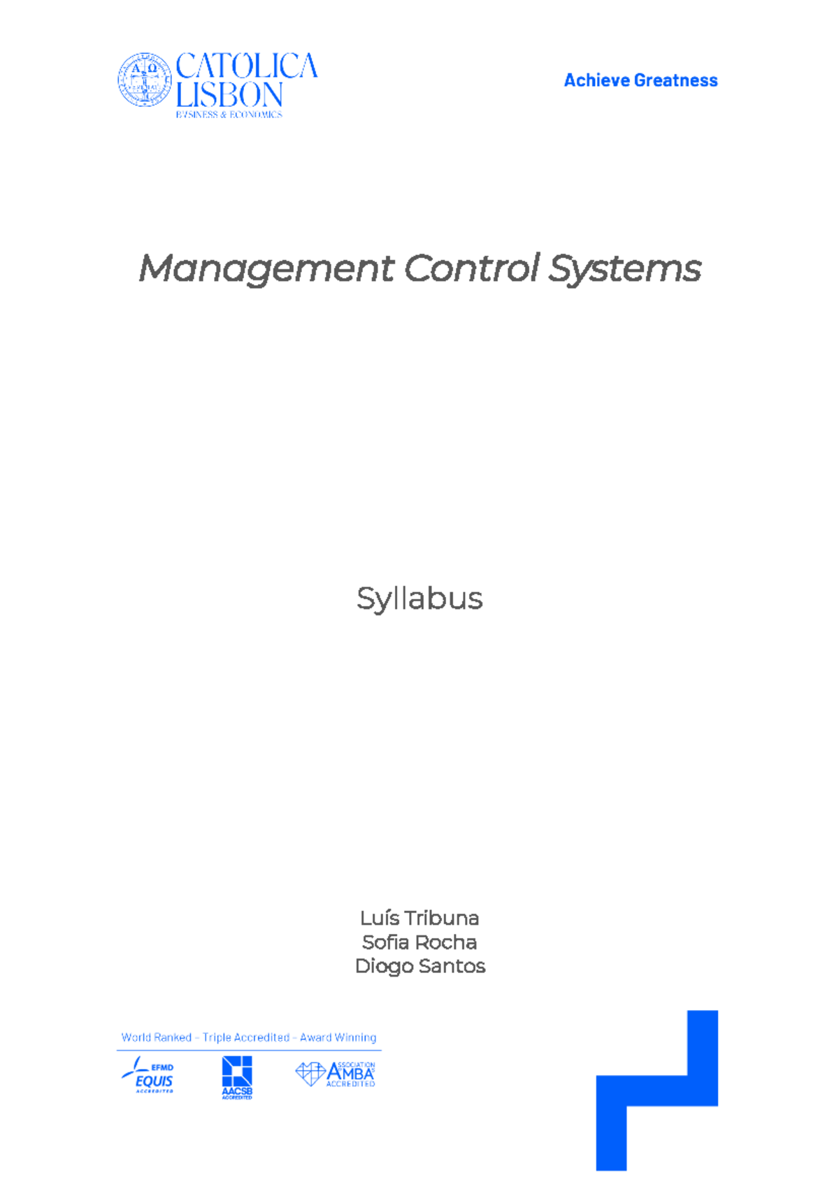 MCS - 2S2223 - Syllabus - Management Control Systems Syllabus Luís ...
